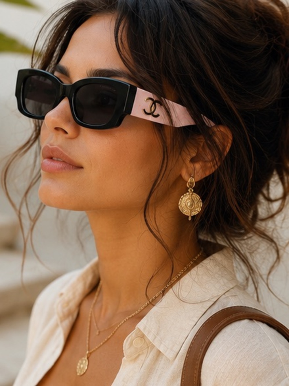 Designer Inspired Black & Pink Rectangle Fashion Sunglasses